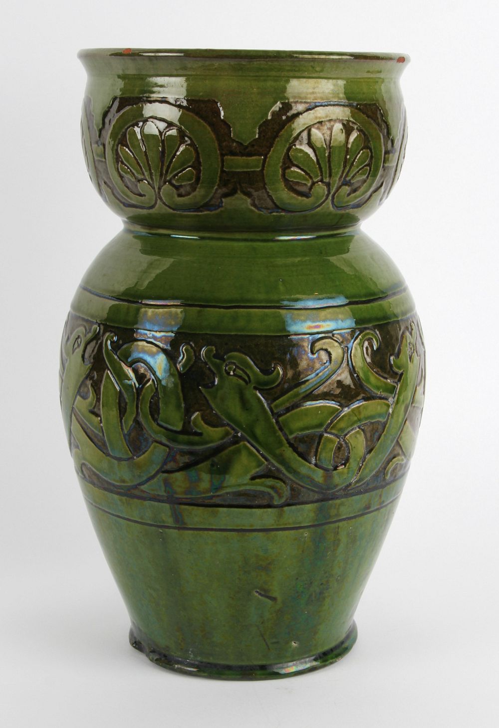 James Miles: Farnham Pottery Arts and Crafts Celtic Design Green Glazed