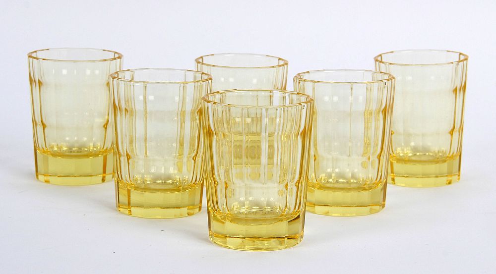 James Miles Uranium Cut Glass Modernist Drinks Set £380